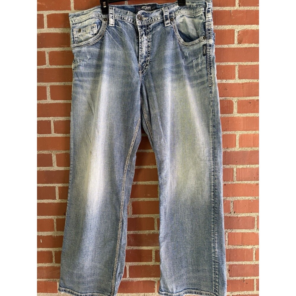 Silver Jeans Co Gordie Distressed Blue Denim Jeans Mens 40 X 32 M8456SMC137